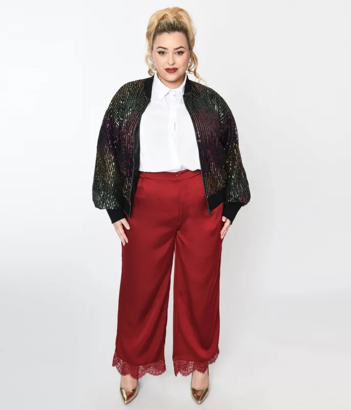 Burgundy Satin & Lace Trim Mathilde Pants sold by Unique Vintage