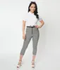 Unique Vintage Black & White Gingham Yoke Waist Capris sold by Unique Vintage