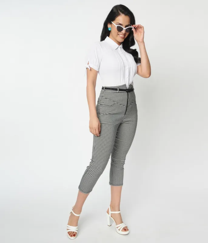 Unique Vintage Black & White Gingham Yoke Waist Capris sold by Unique Vintage