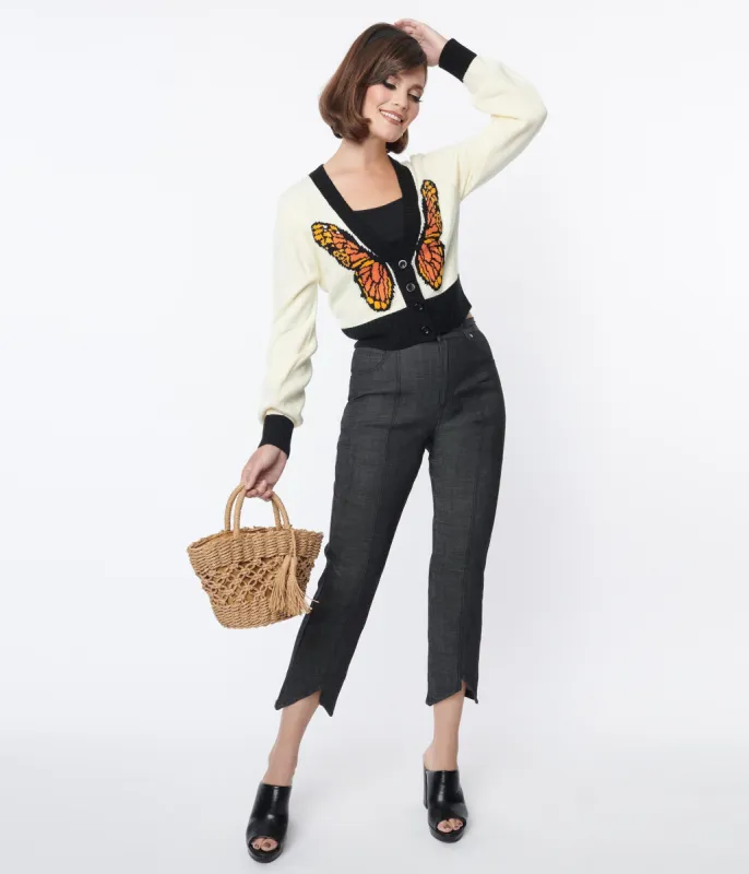 Smak Parlour Black Denim Notched Capri Jeans sold by Unique Vintage