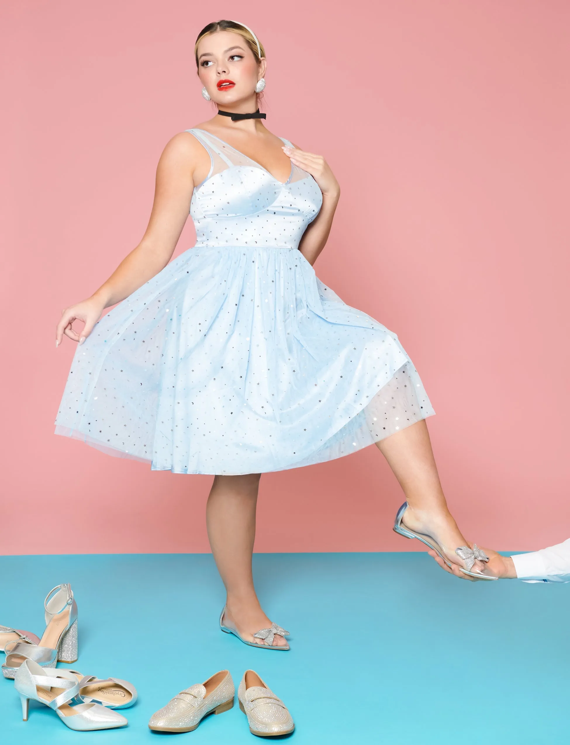 Hell Bunny Light Blue & Silver Stars Infinity Swing Dress