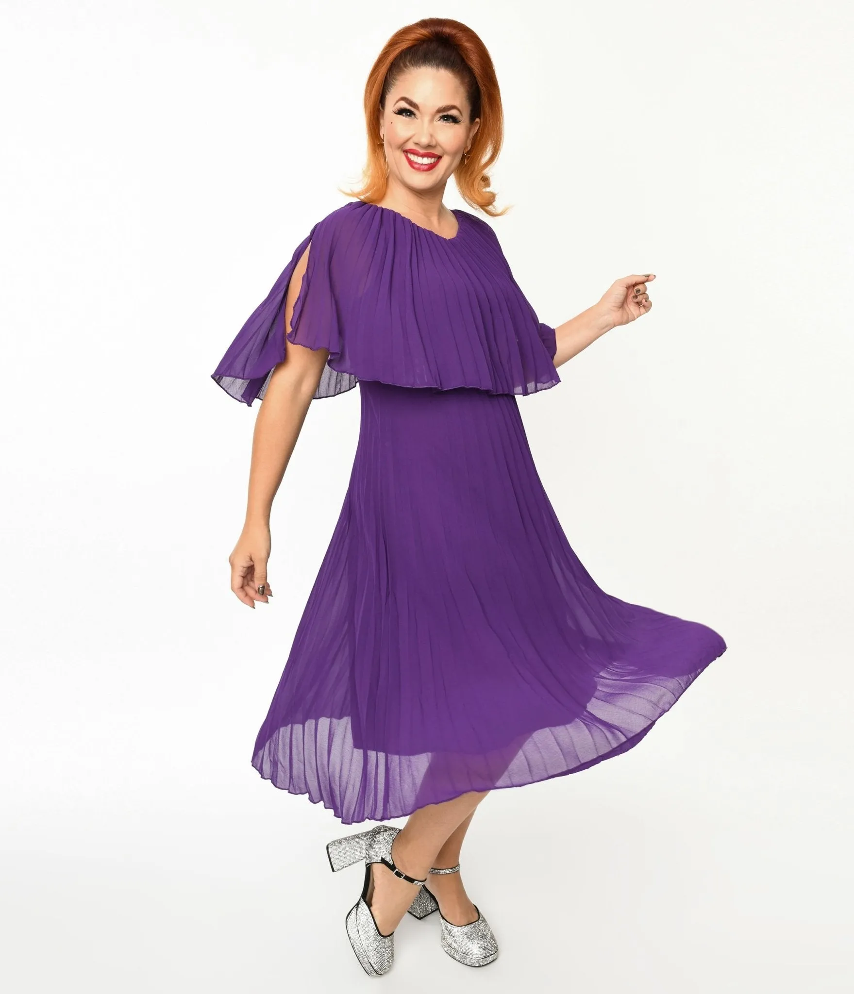 Plus Size Royal Purple Pleated Midi Dress sold by Unique Vintage product image thumbnail 2