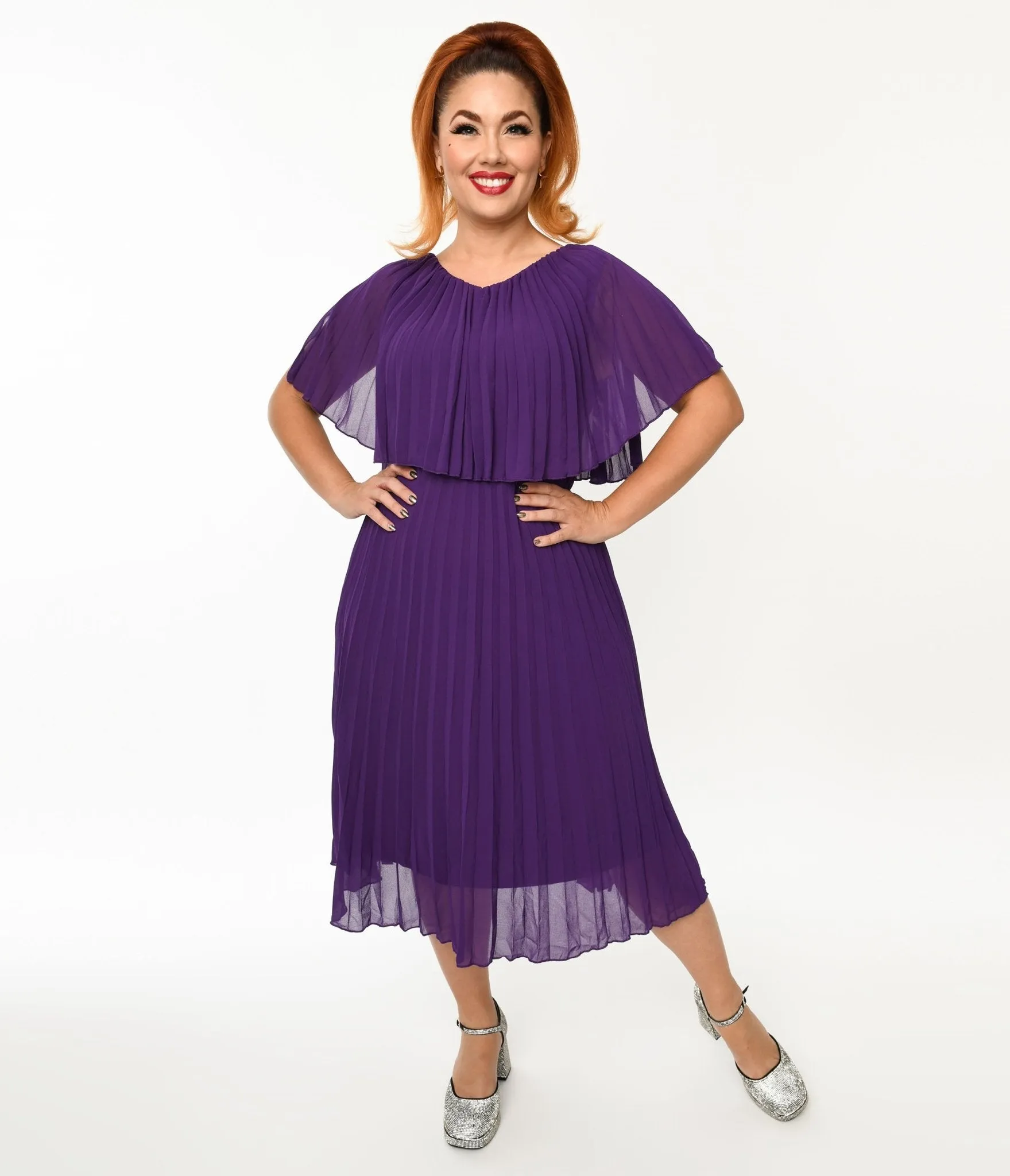Plus Size Royal Purple Pleated Midi Dress sold by Unique Vintage