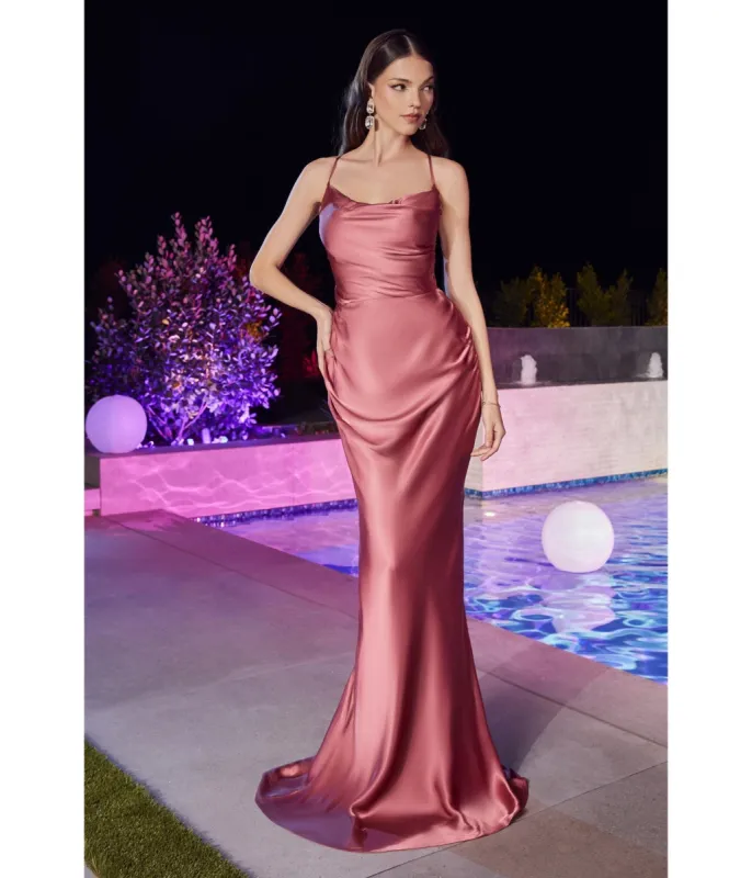 Cinderella Divine  Rosewood Satin Fitted Slip Bridesmaid Gown sold by Unique Vintage