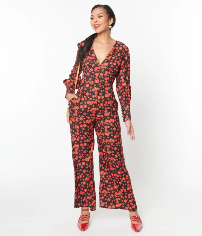 Black & Red Apple Print Marina Jumpsuit sold by Unique Vintage