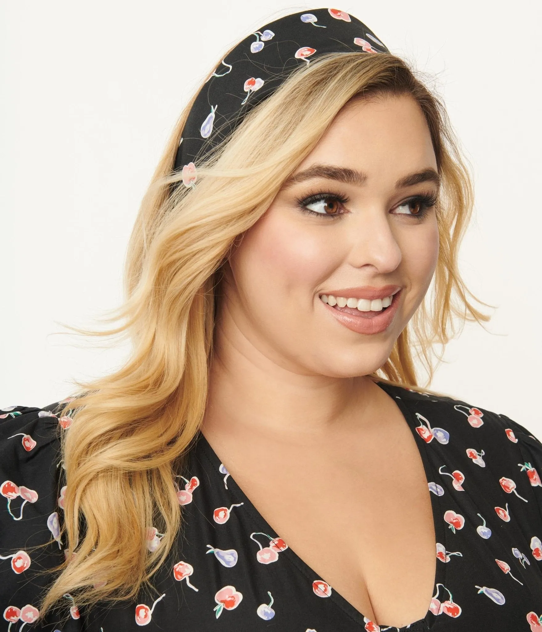 Unique Vintage Black & Multicolor Cherry Print Hair Scarf sold by Unique Vintage