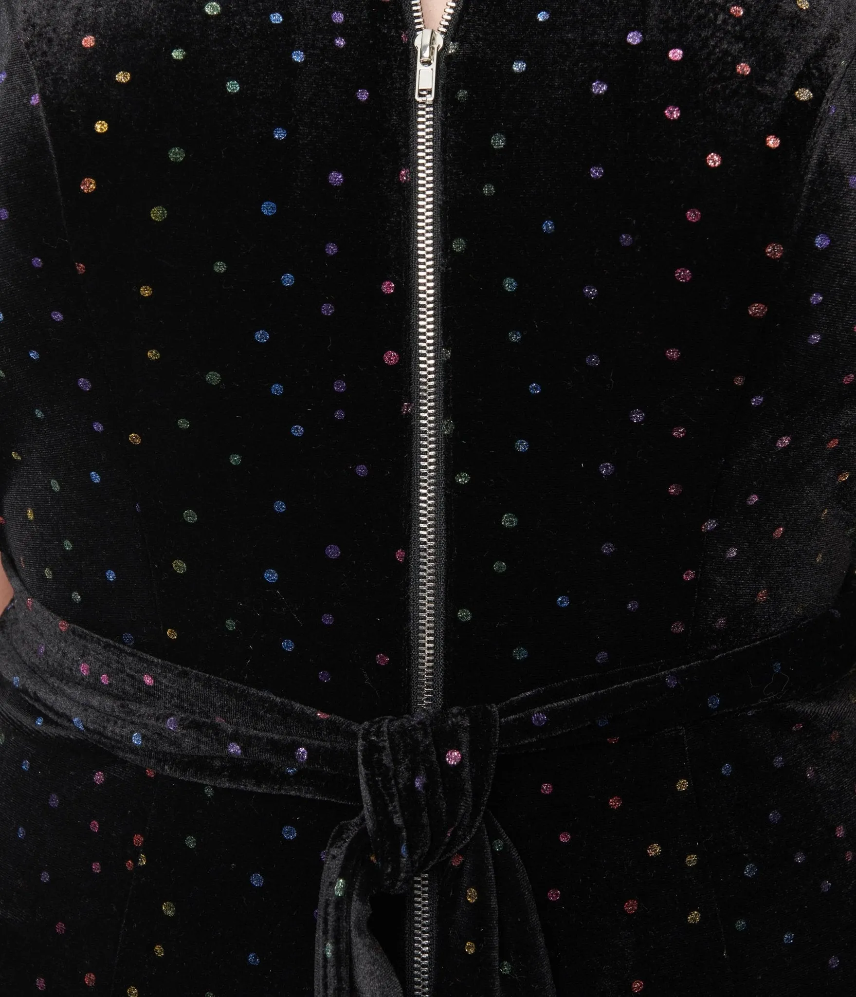 Smak Parlour 1970s Black Velvet & Rainbow Glitter Polka Dots Halter Jumpsuit sold by Unique Vintage product image thumbnail 2