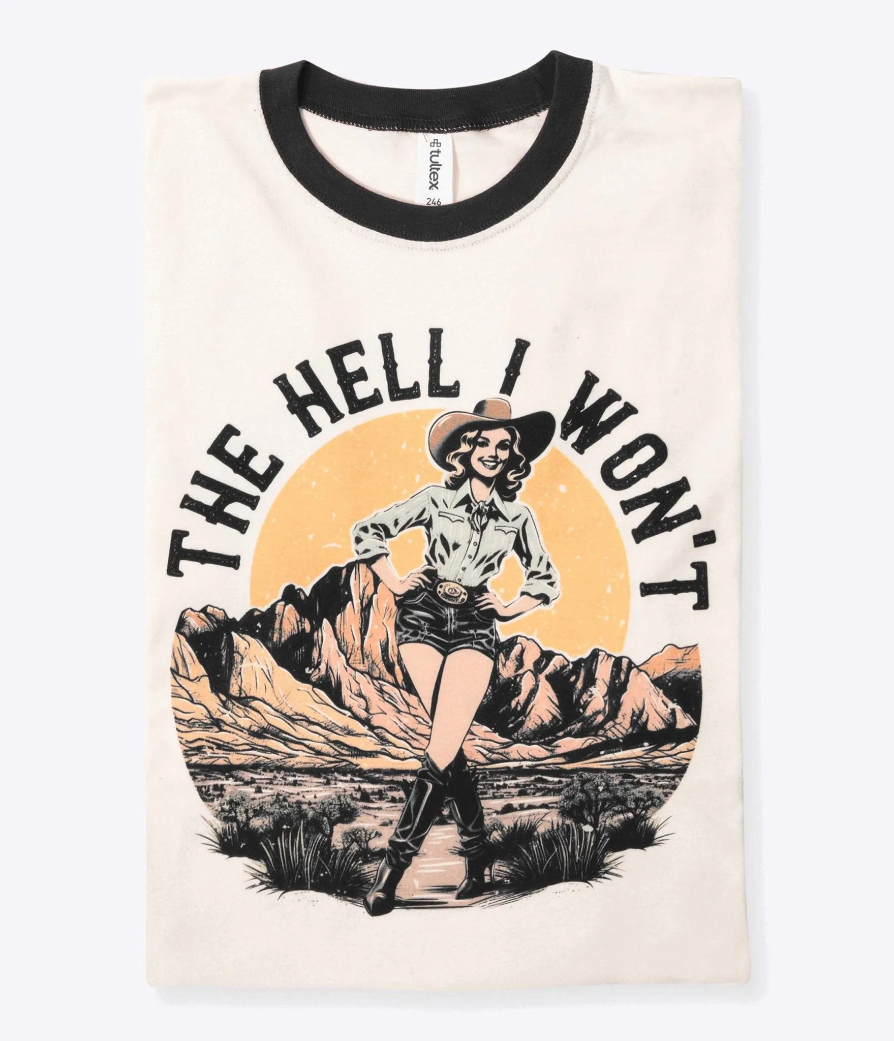 The Hell I Won't Black Collar Unisex Graphic Ringer Tee sold by Unique Vintage product image thumbnail 2