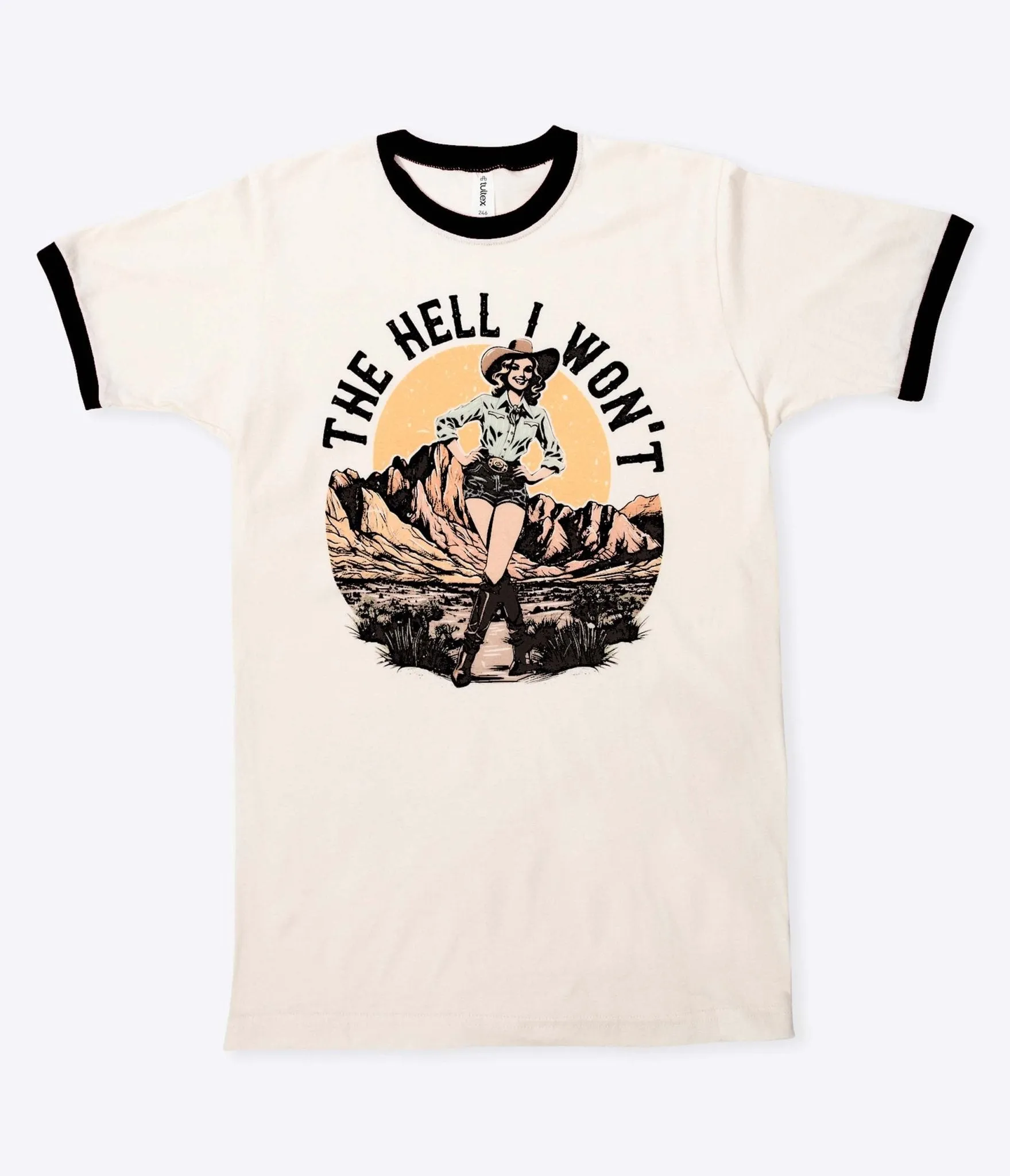 The Hell I Won't Black Collar Unisex Graphic Ringer Tee sold by Unique Vintage