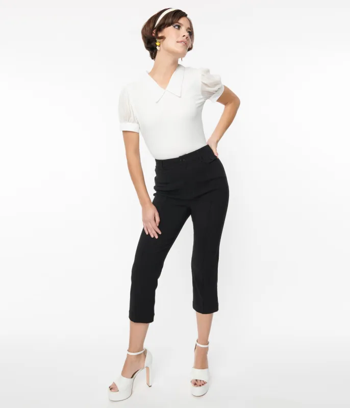 Smak Parlour Black Pintuck Capris sold by Unique Vintage