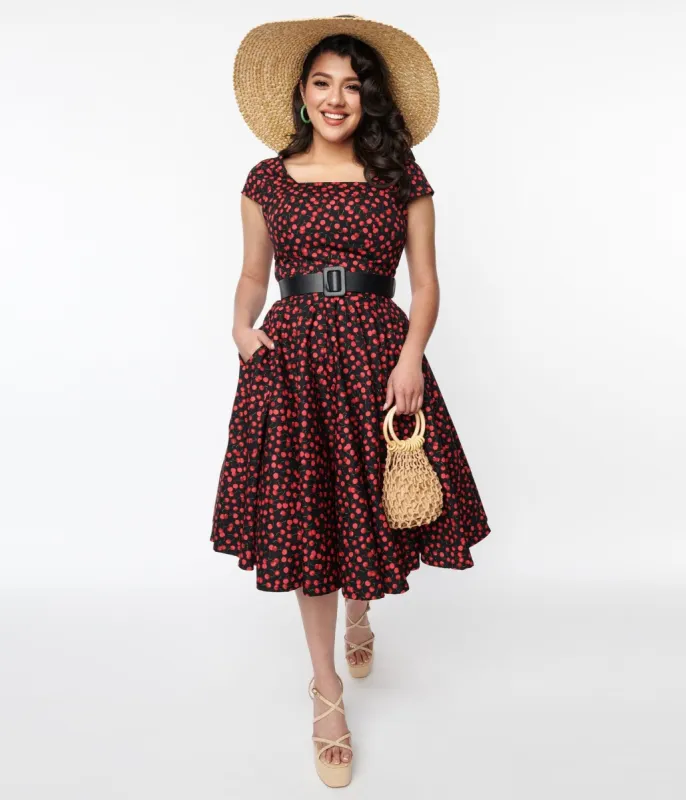Magnolia Place Black & Cherry Anna Swing Dress sold by Unique Vintage