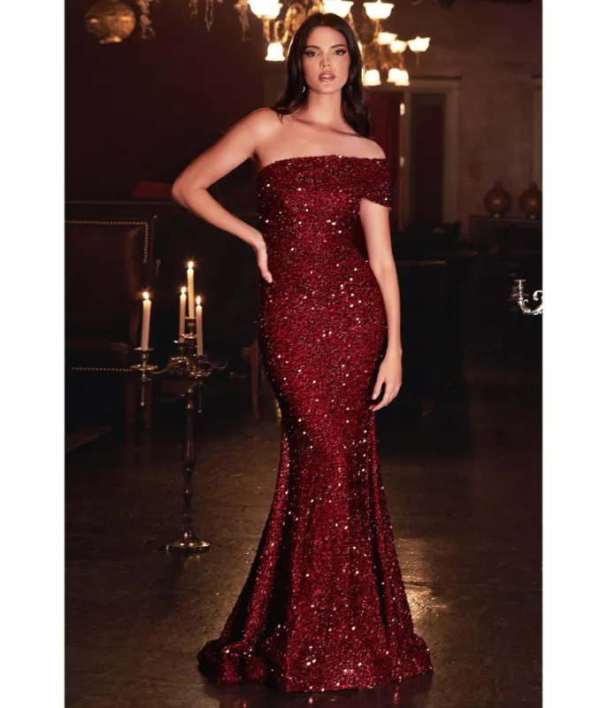 Cinderella Divine  Burgundy Sequin One Shoulder Mermaid Prom Gown made by Unique Vintage