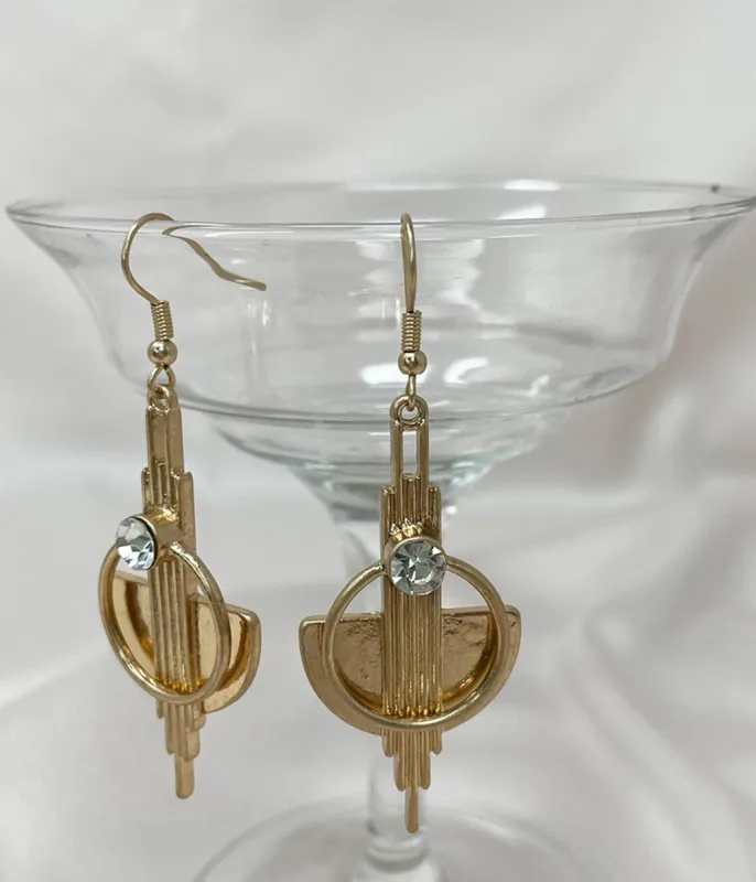 Gold Art Deco Drop Earrings sold by Unique Vintage