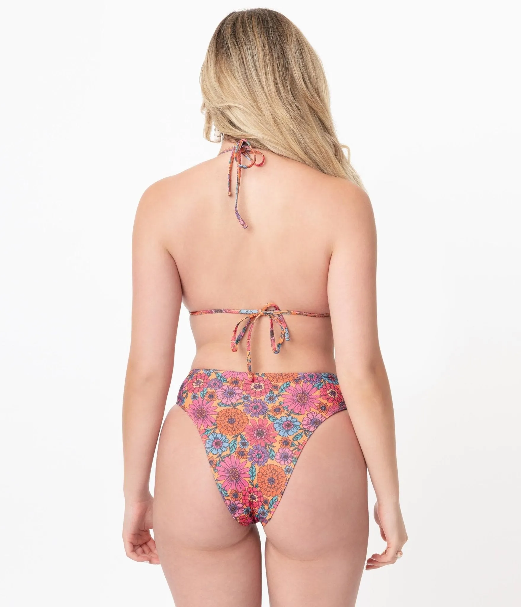1970s Orange & Floral High Leg Swim Bottoms sold by Unique Vintage product image thumbnail 3