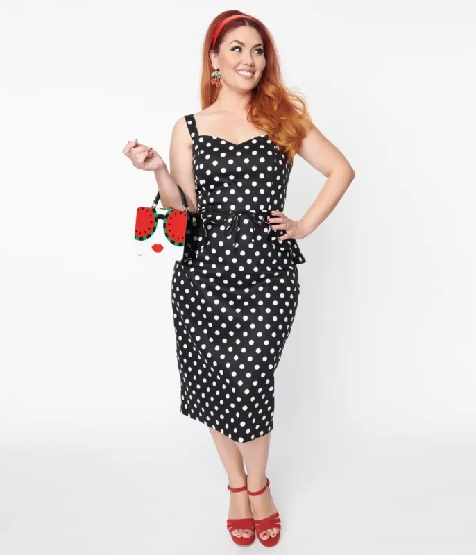 Collectif Black & White Polka Dot Lilla Pencil Dress sold by Unique Vintage