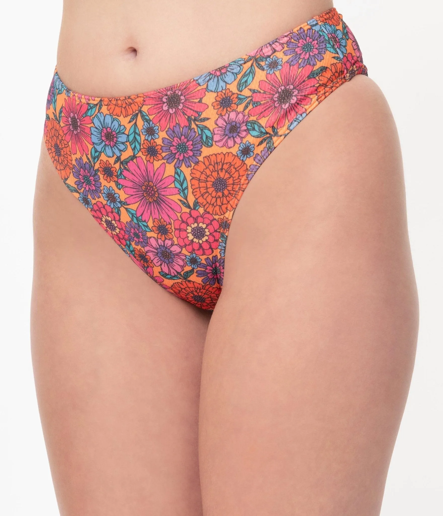 1970s Orange & Floral High Leg Swim Bottoms sold by Unique Vintage product image thumbnail 2