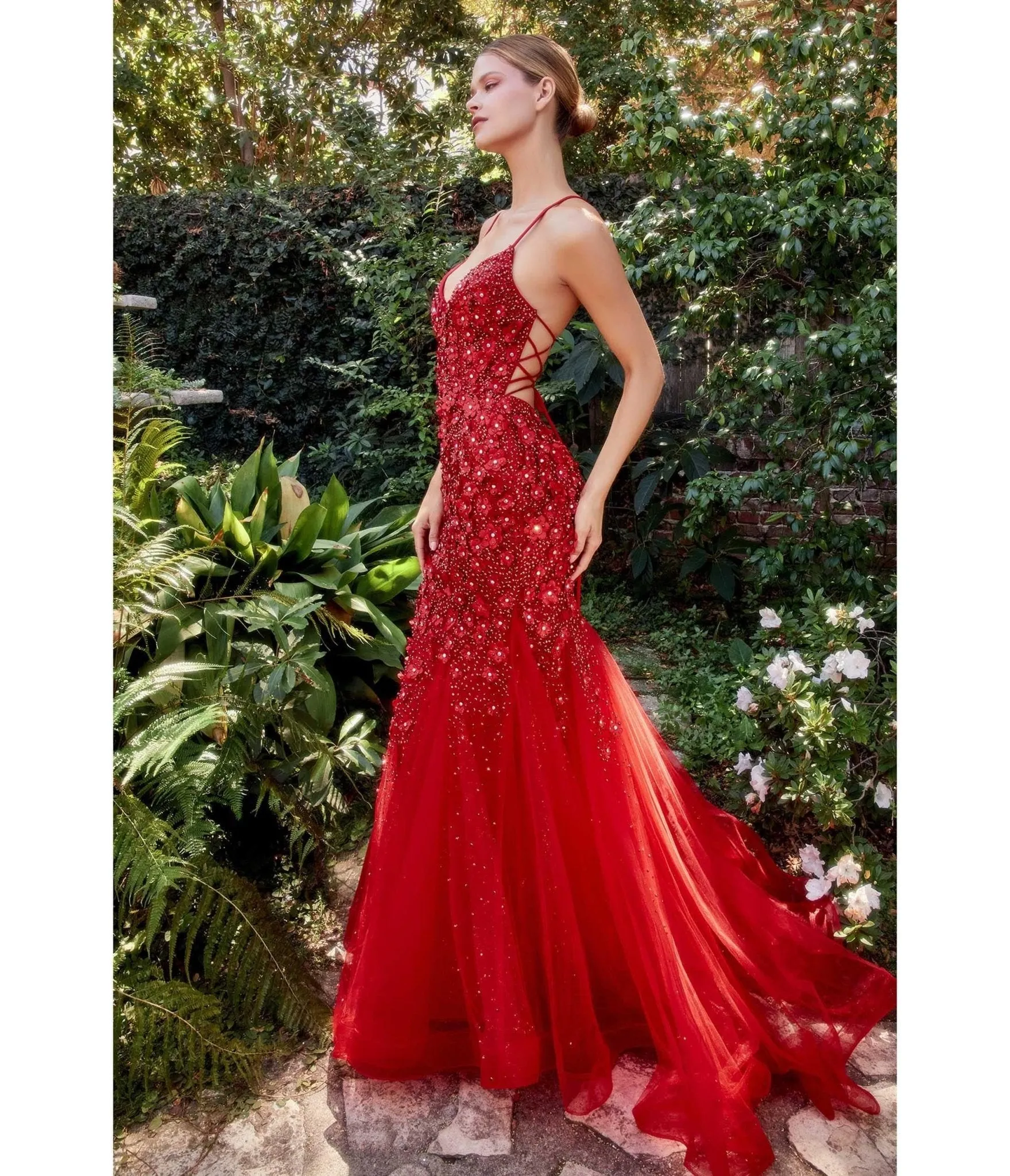 Cinderella Divine Red Chromatic Floral Mermaid Bridesmaid Dress sold by Unique Vintage product image thumbnail 2