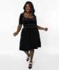 Unique Vintage Plus Size Black Floral Embossed Velvet Bolero Flare Dress sold by Unique Vintage