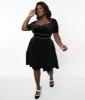 Unique Vintage Plus Size Black Floral Embossed Velvet Bolero Flare Dress sold by Unique Vintage