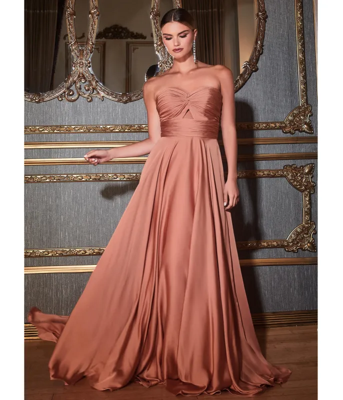 Cinderella Divine Rose Gold Satin Strapless Keyhole Evening Gown sold by Unique Vintage