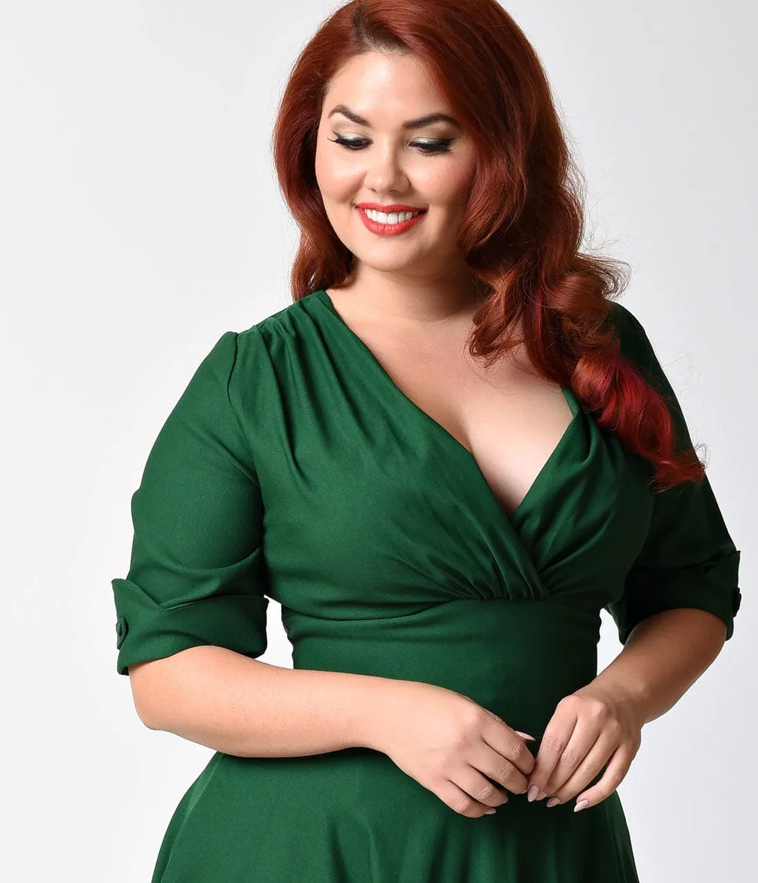 Unique Vintage Plus Size Emerald Green Delores Swing Dress with Sleeves sold by Unique Vintage product image thumbnail 5