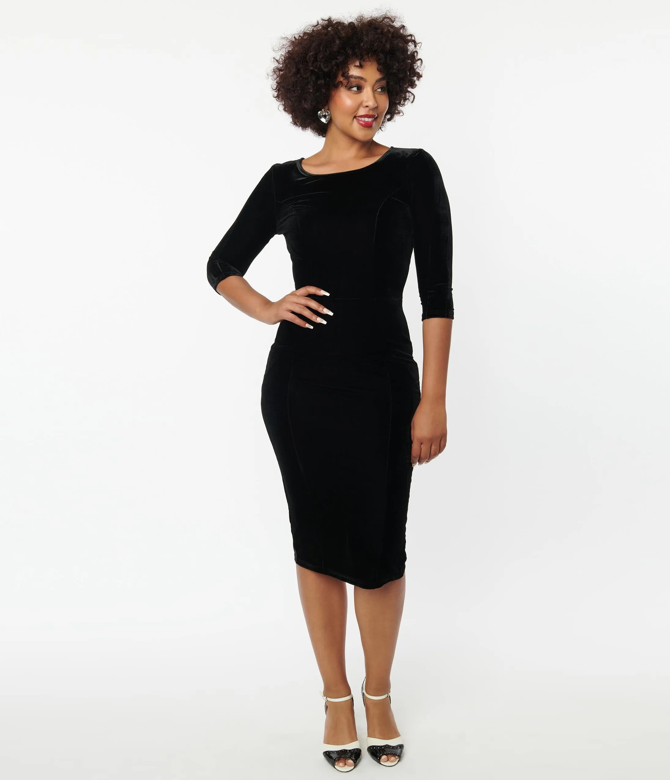 Unique Vintage Black Velvet Sleeved Mod Wiggle Dress sold by Unique Vintage product image thumbnail 5