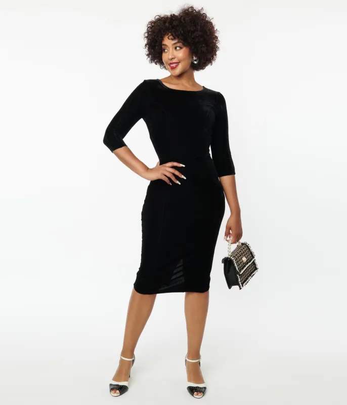 Unique Vintage Black Velvet Sleeved Mod Wiggle Dress sold by Unique Vintage