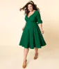 Unique Vintage Plus Size Emerald Green Delores Swing Dress with Sleeves sold by Unique Vintage