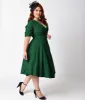 Unique Vintage Plus Size Emerald Green Delores Swing Dress with Sleeves sold by Unique Vintage