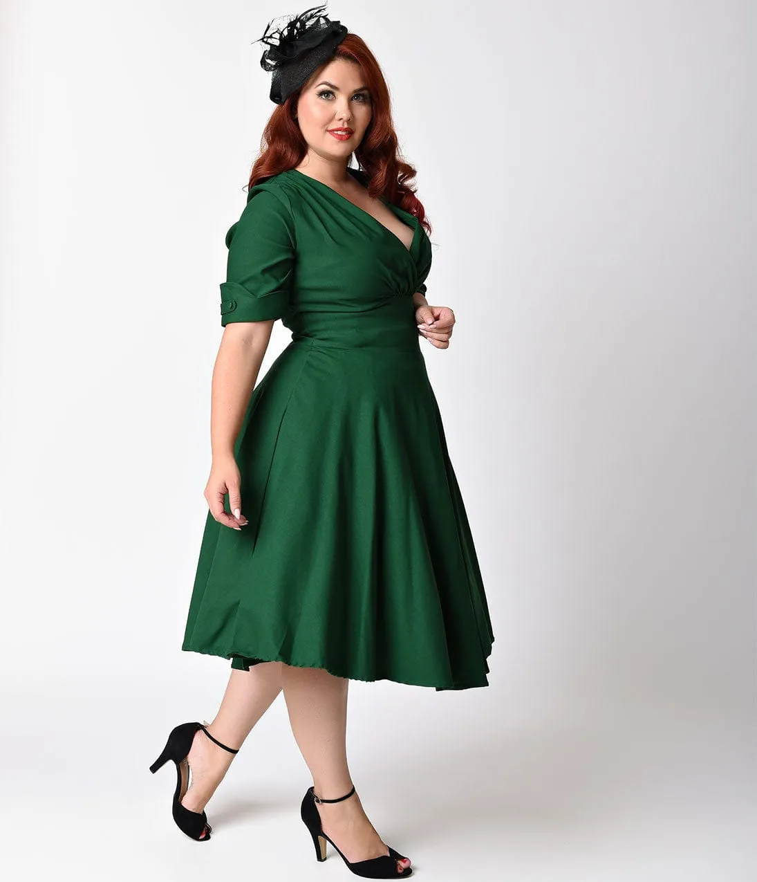 Unique Vintage Plus Size Emerald Green Delores Swing Dress with Sleeves sold by Unique Vintage product image thumbnail 3