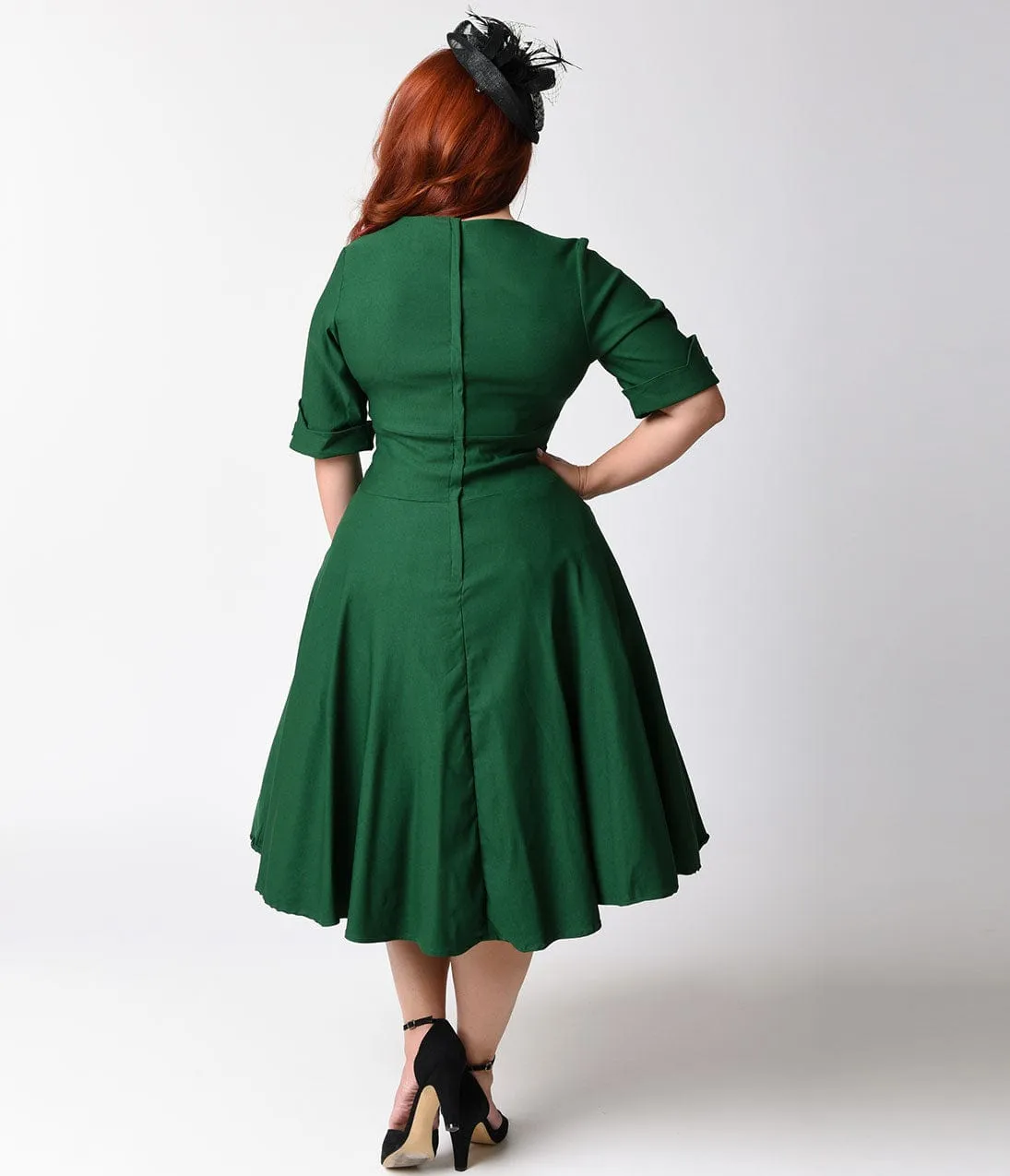 Unique Vintage Plus Size Emerald Green Delores Swing Dress with Sleeves sold by Unique Vintage product image thumbnail 2