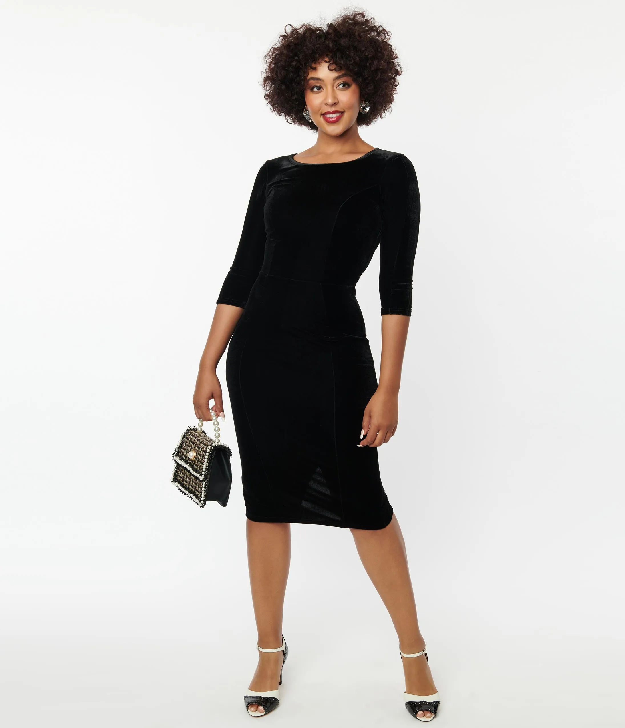 Unique Vintage Black Velvet Sleeved Mod Wiggle Dress sold by Unique Vintage product image thumbnail 4