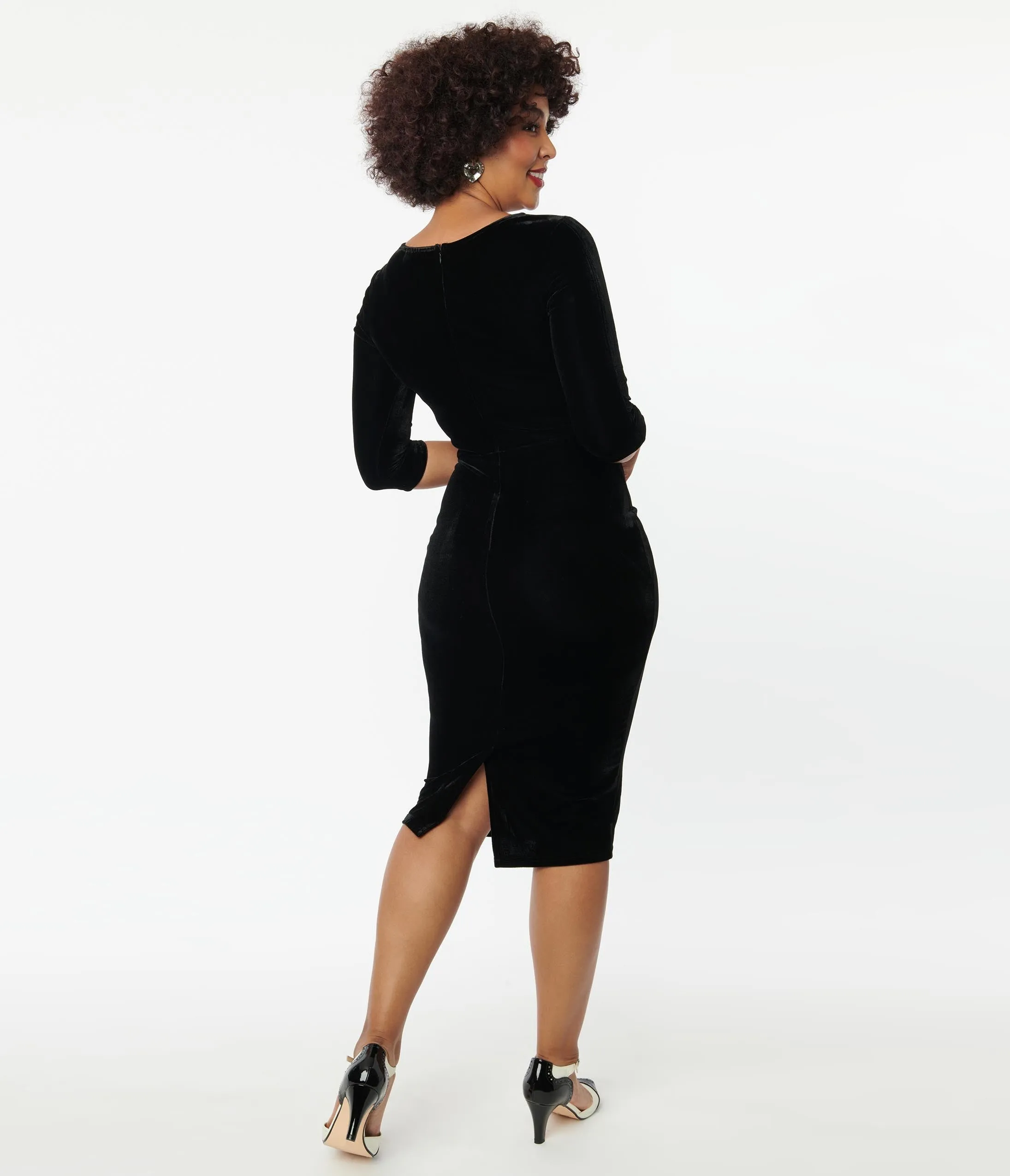 Unique Vintage Black Velvet Sleeved Mod Wiggle Dress sold by Unique Vintage product image thumbnail 2