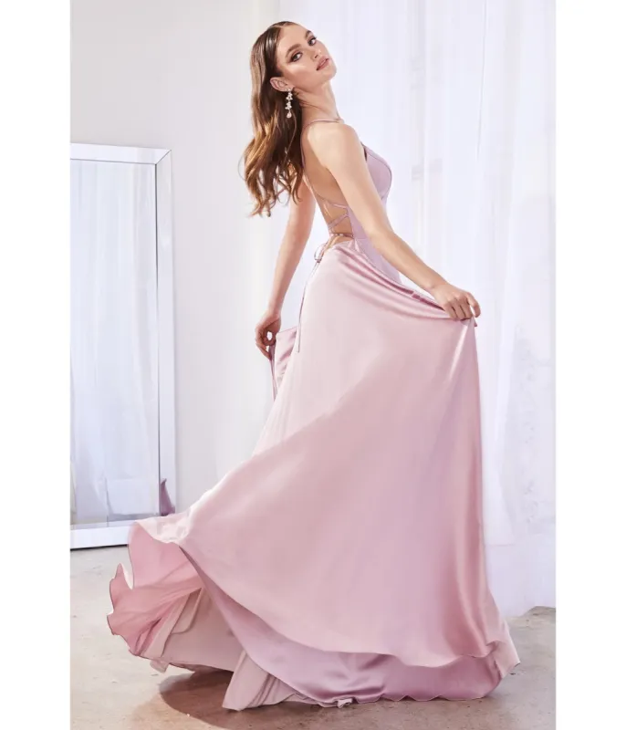 Cinderella Divine Dusty Rose Satin A-Line Lace Back Bridesmaid Dress sold by Unique Vintage