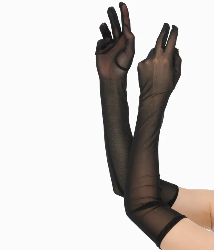 Unique Vintage 1920s Black Mesh Elbow Length Gloves sold by Unique Vintage