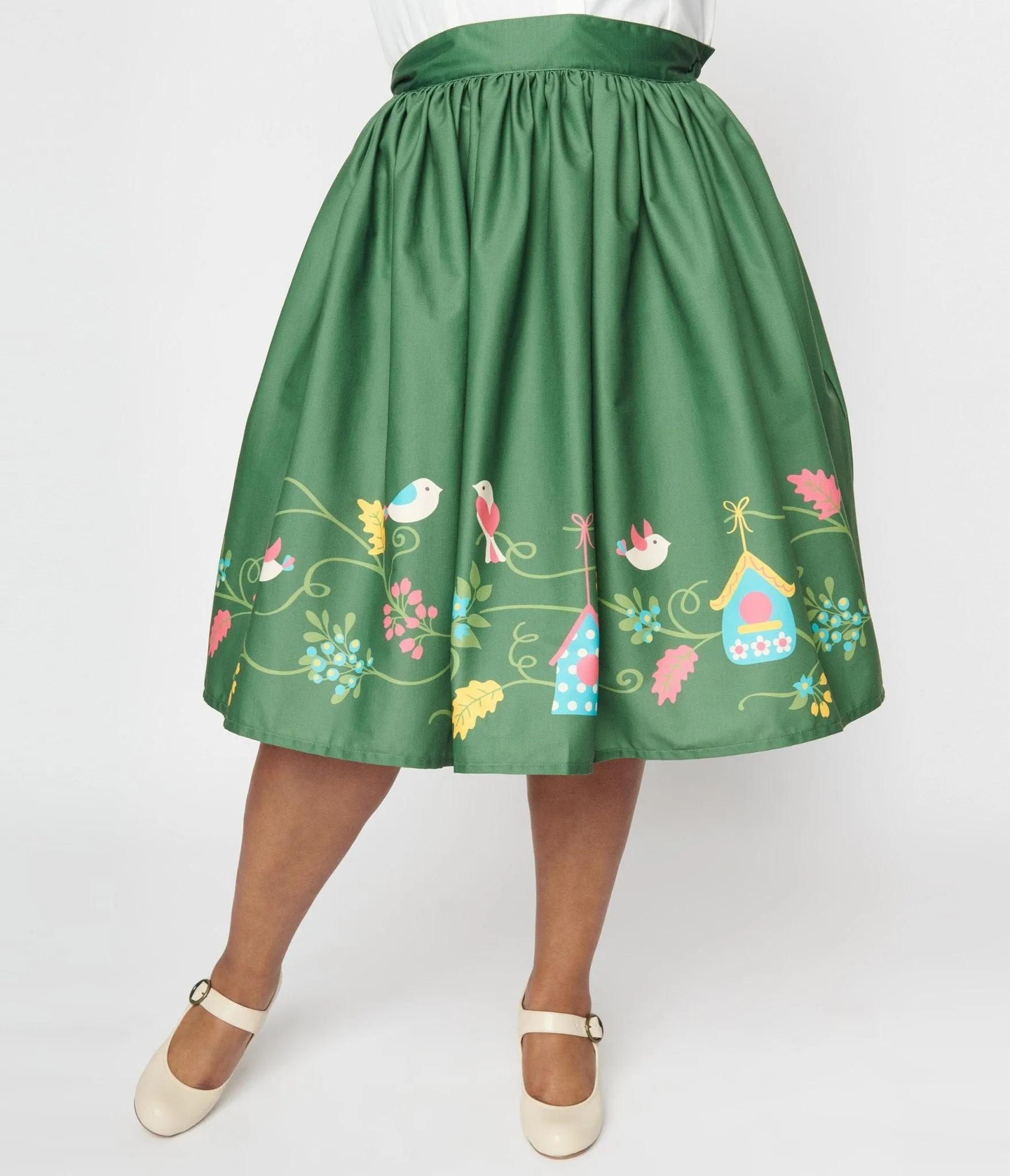 Unique Vintage Green Bird House Gellar Swing Skirt sold by Unique Vintage product image thumbnail 2