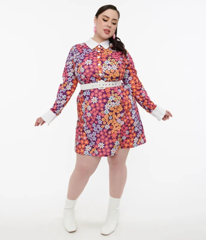 Barbie x Smak Parlour Plus Size 1970s Purple Floral Short N Sweet Flare Dress sold by Unique Vintage