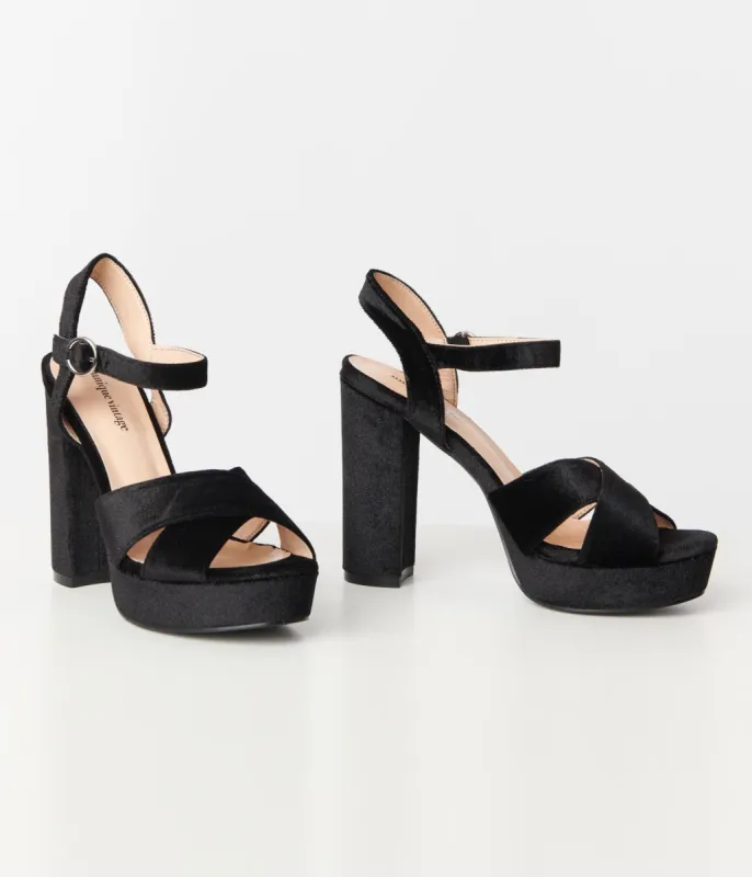 Unique Vintage Black Velvet Platform Heels sold by Unique Vintage