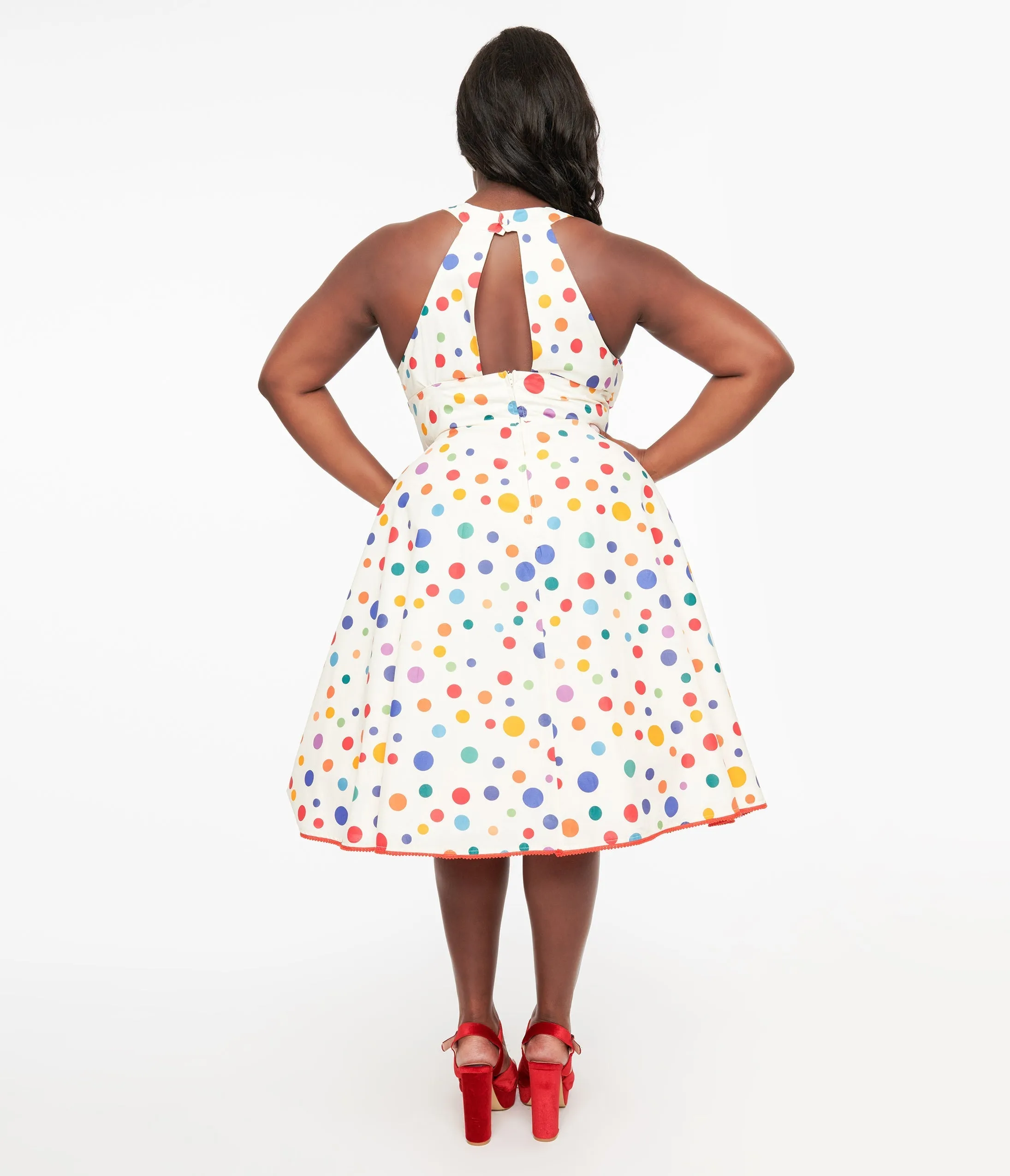 Unique Vintage Plus Size 1950s Rainbow Polka Dot Cotton Halter Swing Dress sold by Unique Vintage product image thumbnail 2
