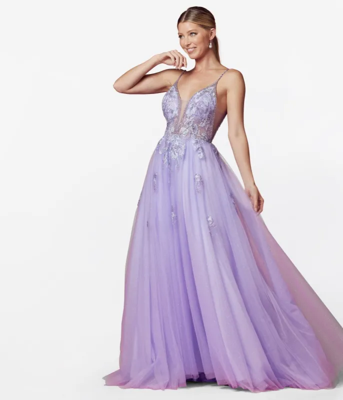 Lilac Floral & Tulle Ball Gown sold by Unique Vintage