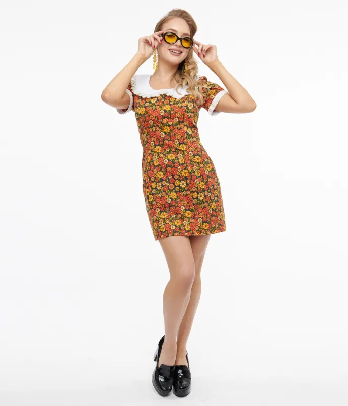 Miracle Eye 1960s Yellow & Orange Marigold Dolly Mini Dress sold by Unique Vintage
