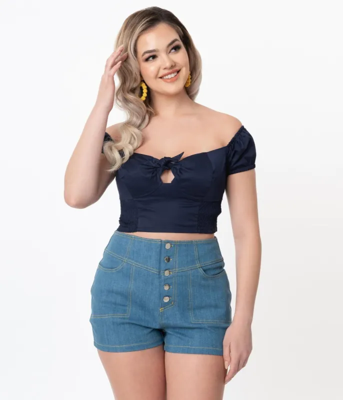 Unique Vintage 1960s Dark Navy Turner Crop Top sold by Unique Vintage