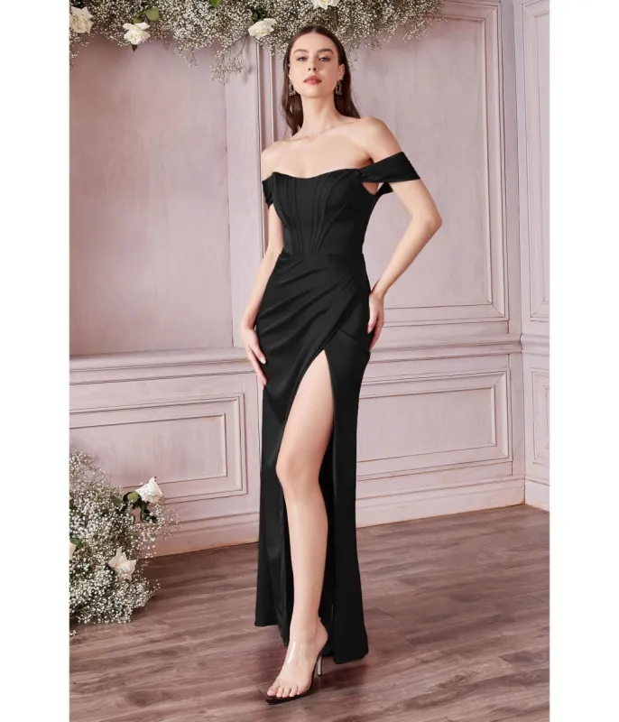 Cinderella Divine  Black Divine Satin Corset Off The Shoulder Prom Dress sold by Unique Vintage