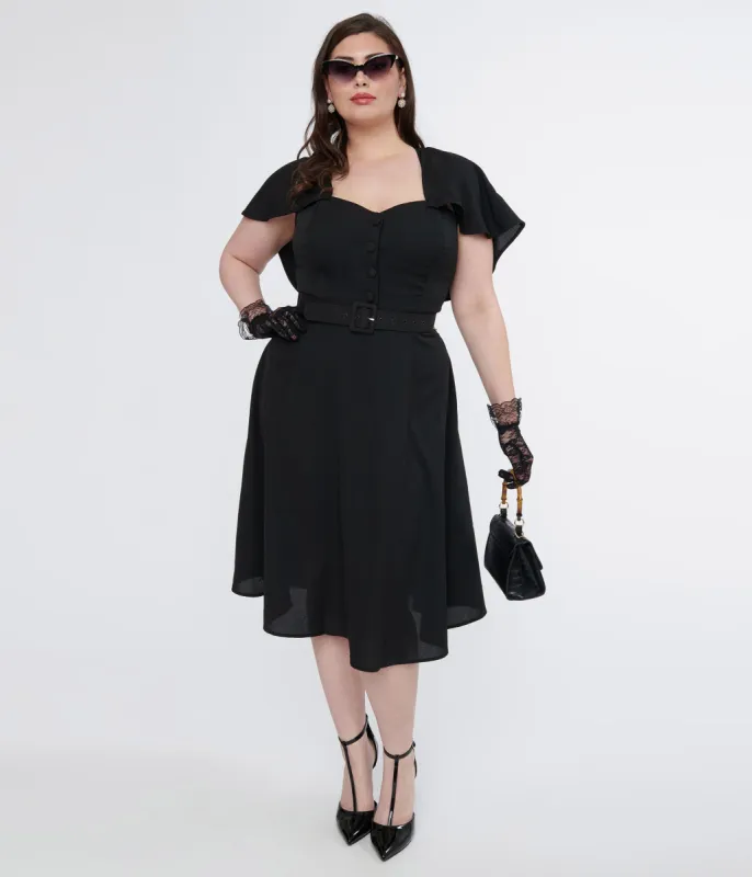 Unique Vintage Plus Size 1950s Black Capelet Swing Dress sold by Unique Vintage