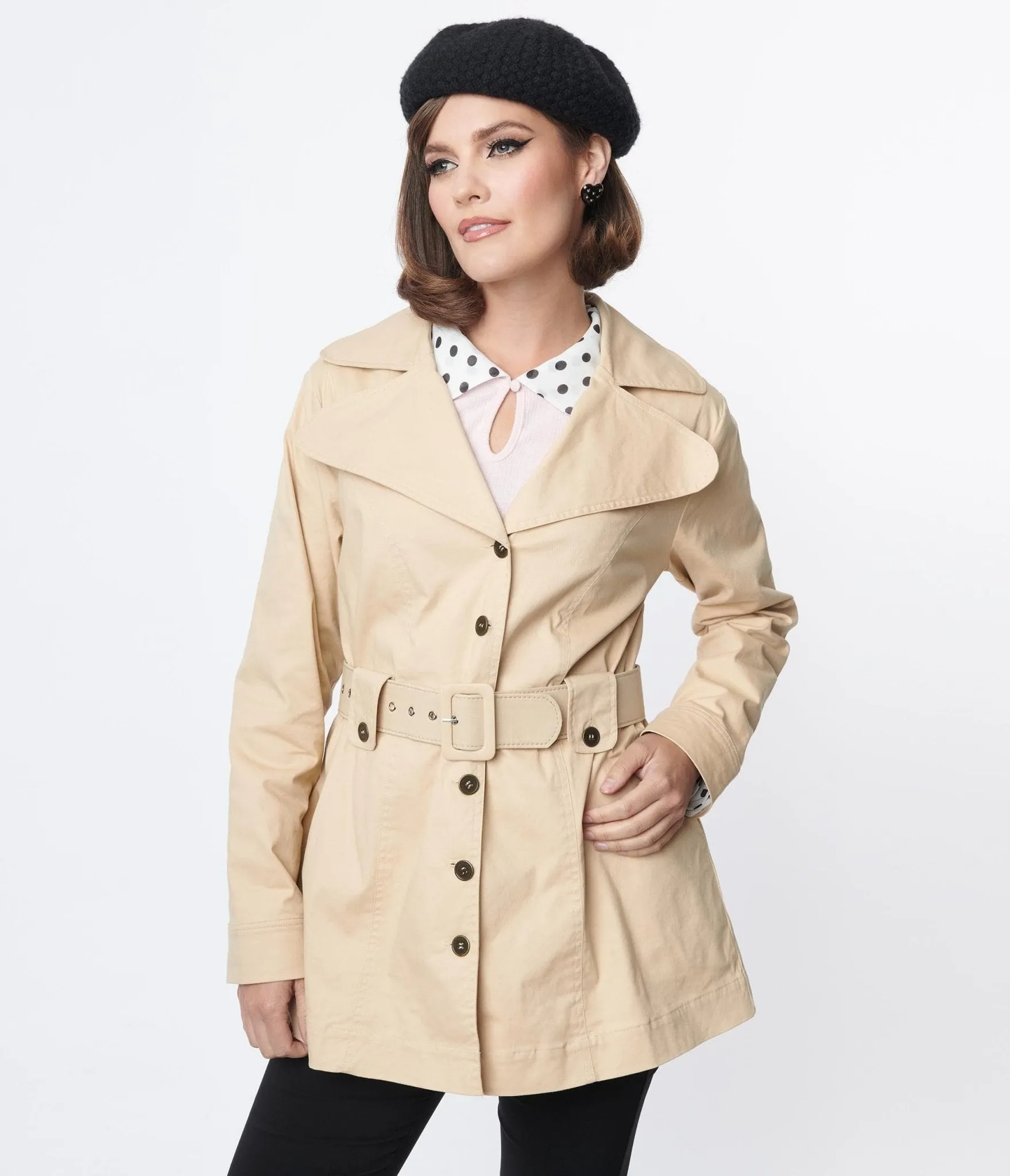 Smak Parlour Khaki Belted Trench Coat sold by Unique Vintage product image thumbnail 4