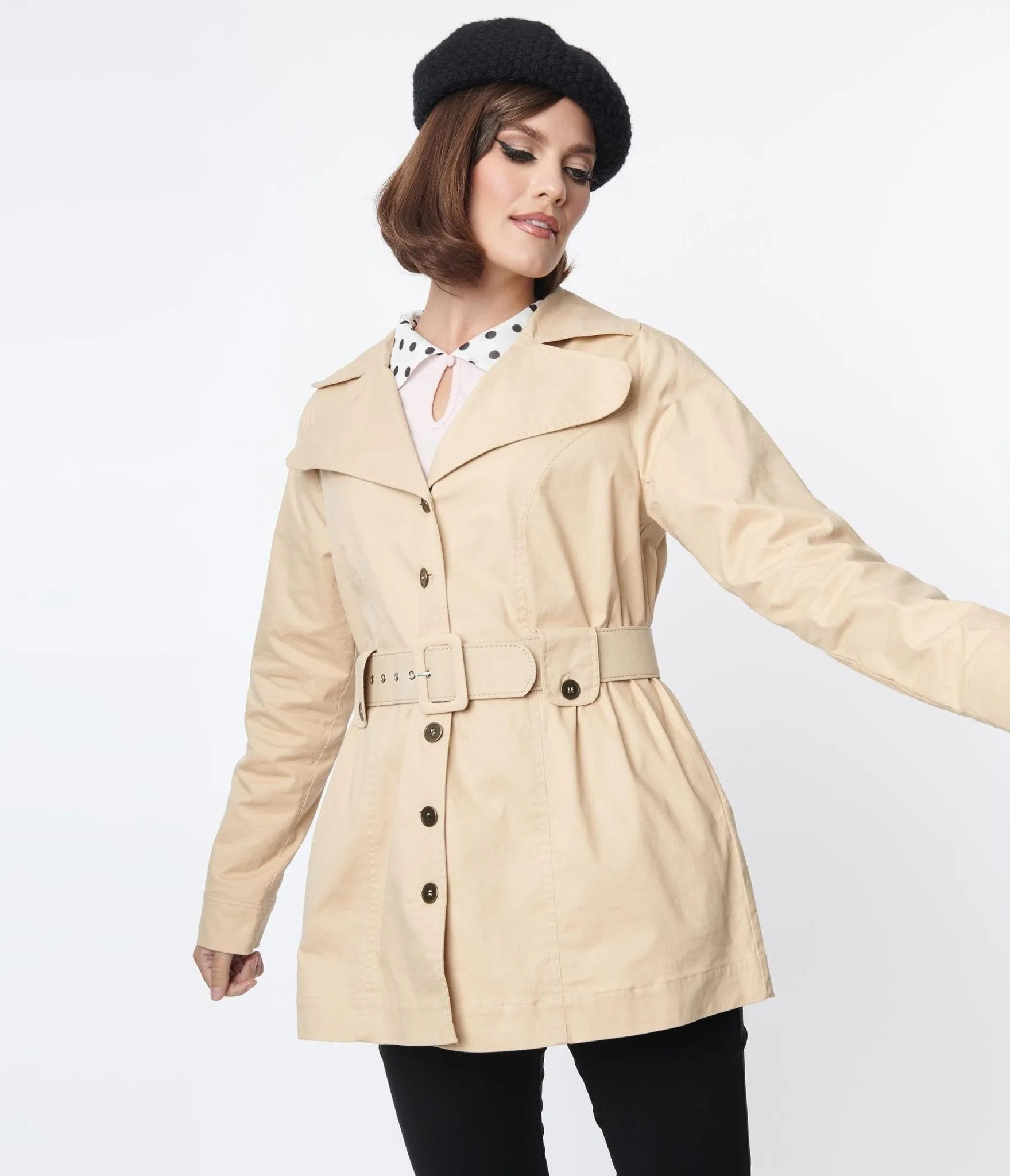 Smak Parlour Khaki Belted Trench Coat sold by Unique Vintage