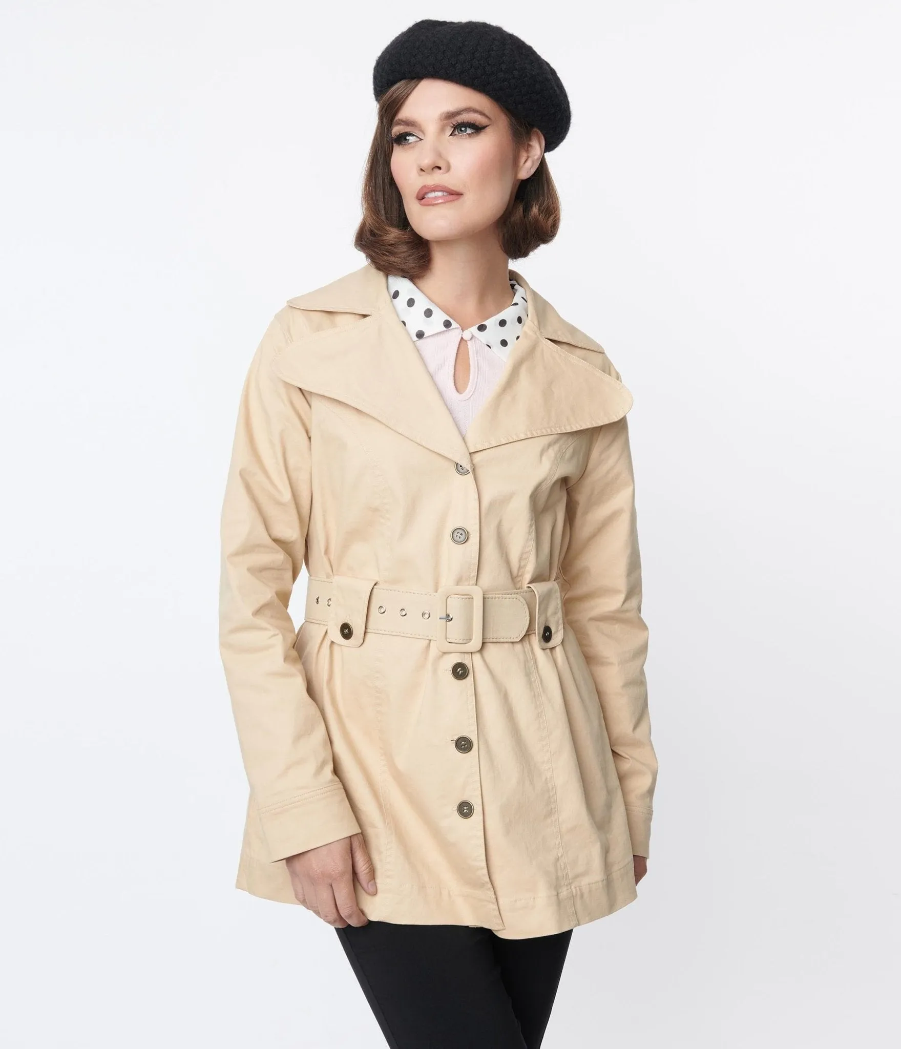 Smak Parlour Khaki Belted Trench Coat sold by Unique Vintage product image thumbnail 5