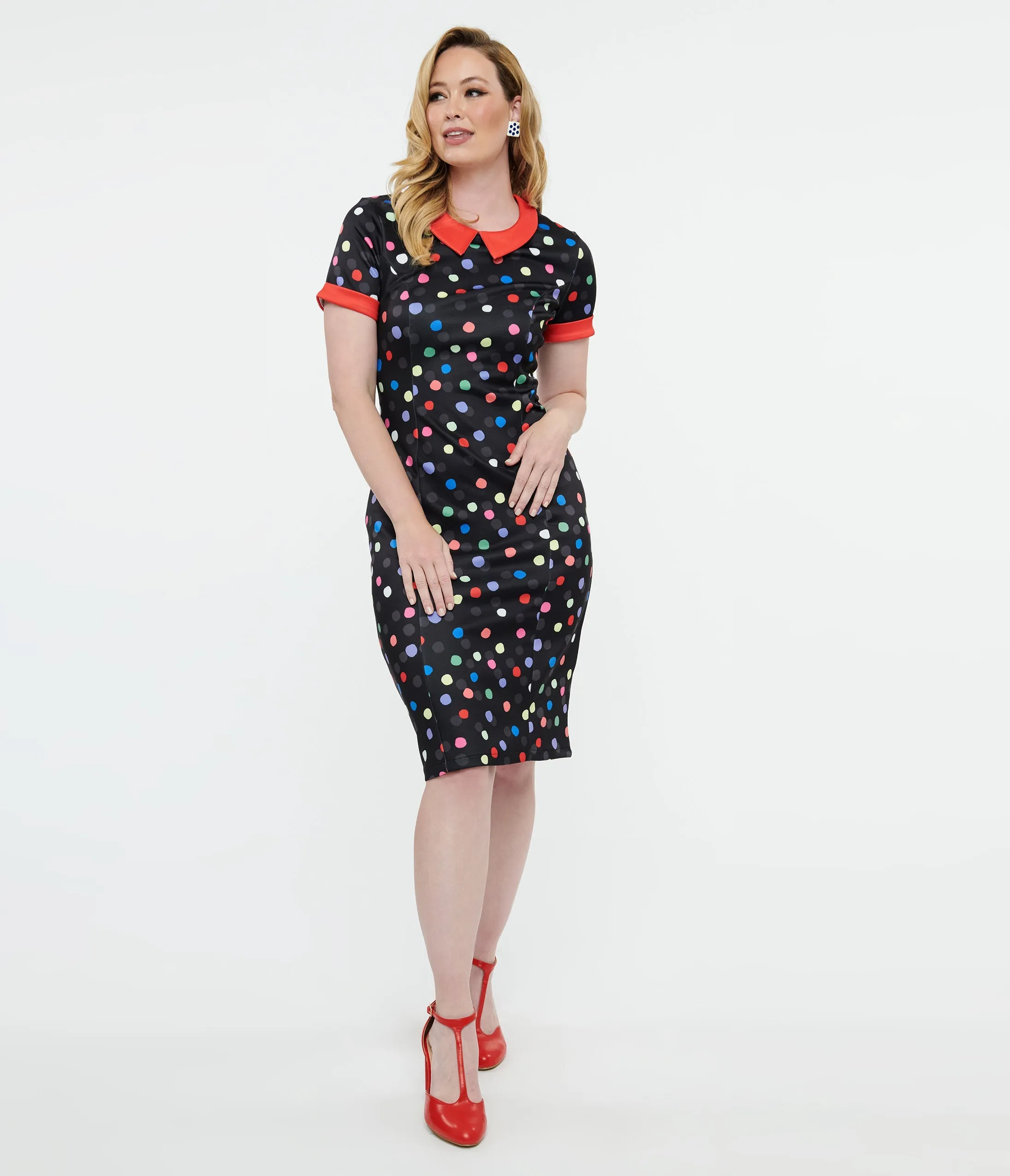 Dolly & Dotty 1950s Black & Rainbow Polka Dot Toni Wiggle Dress sold by Unique Vintage product image thumbnail 3