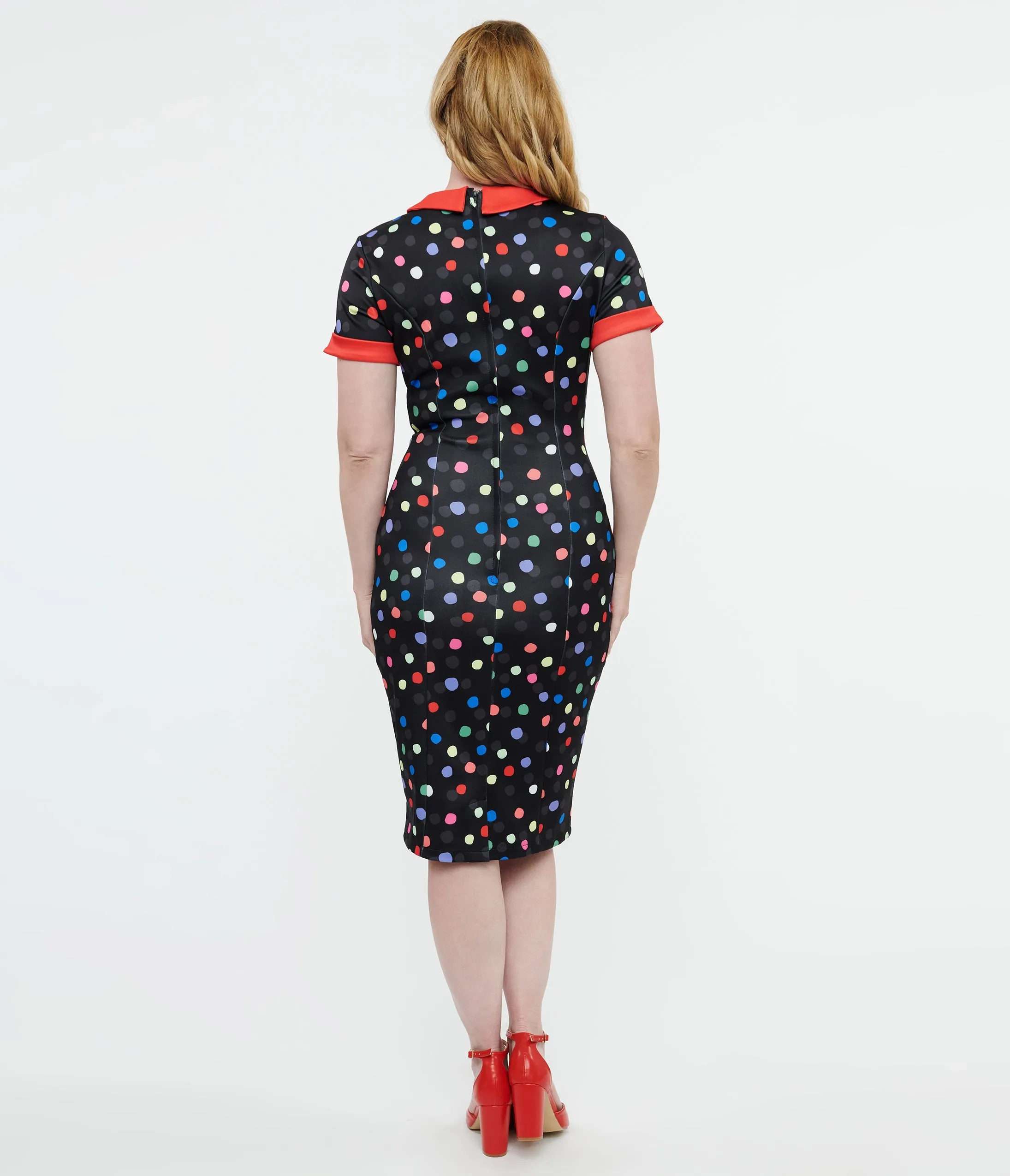 Dolly & Dotty 1950s Black & Rainbow Polka Dot Toni Wiggle Dress sold by Unique Vintage product image thumbnail 2