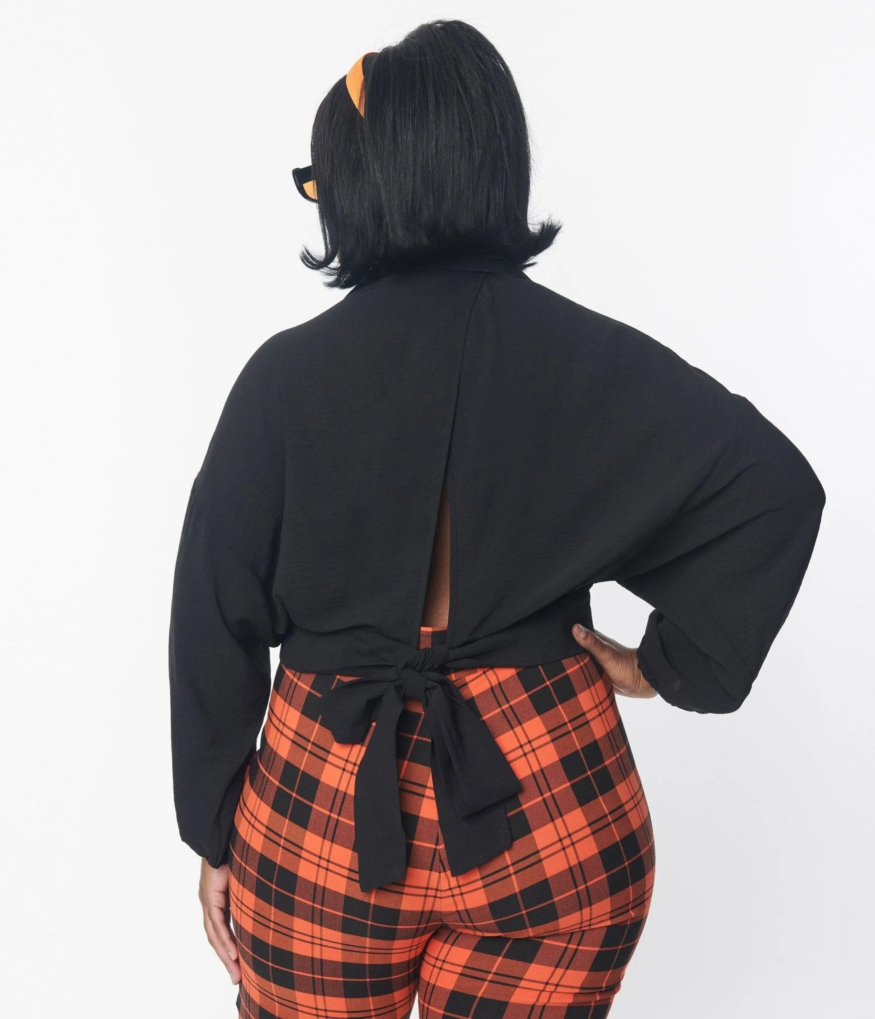 Plus Size Black Surplice Back Tie Top sold by Unique Vintage product image thumbnail 2